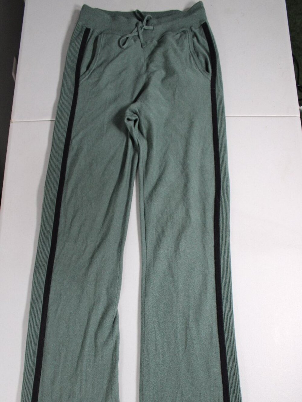 Blanc Noir Cashmere Blend Olive Green Track Pant w/Side Stripe and Elastic Waist
